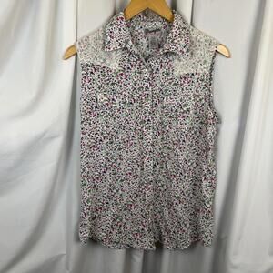 Wrangler Rancher Women’s Sleeveless Pearl Snap Button Shirt Floral Lace Large